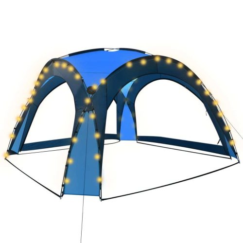 Party Tent with LED and 4 Sidewalls 3.6×3.6×2.3 m Blue