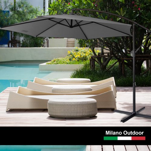 Milano Outdoor 3 Metre Cantilever Umbrella (No Cover) – Charcoal