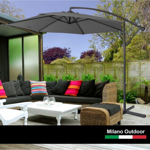 Milano Outdoor 3 Metre Cantilever Umbrella (No Cover) – Charcoal