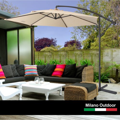 Milano Outdoor 3 Metre Cantilever Umbrella (No Cover) – Beige