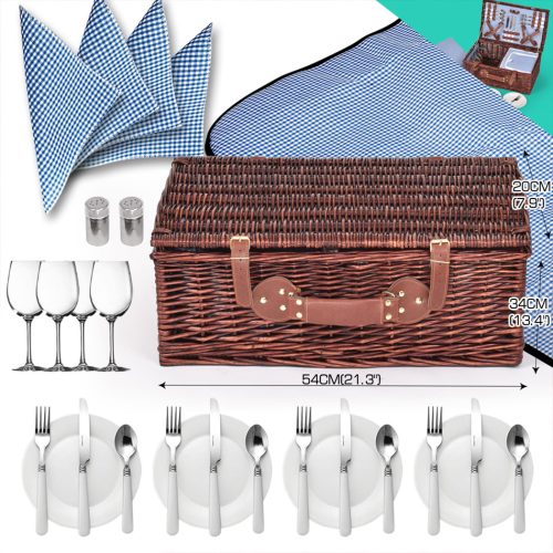 Picnic Basket 4 Person Baskets Set Insulated Wicker Outdoor Blanket Gift Storage