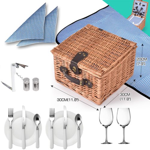 2 Person Picnic Basket Wicker Baskets Set Insulated Outdoor Blanket Gift Storage