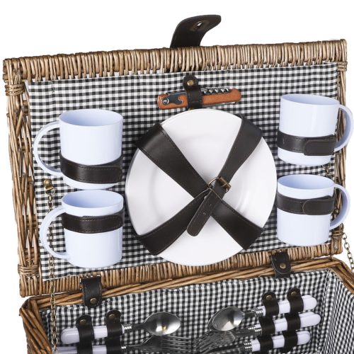 Picnic Basket Set 4 Person Willow Baskets Deluxe Outdoor Travel Camping Travel