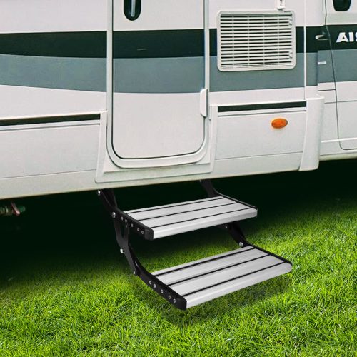 Double Caravan Step Folding Steps Aluminium Pull Out Camper Trailer Motorhome RV