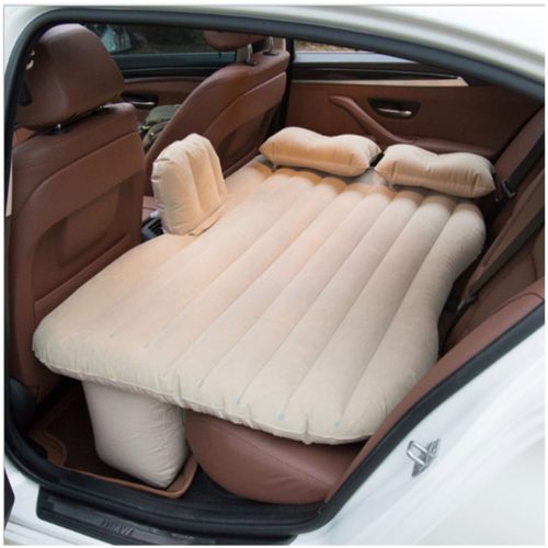 2X Beige Stripe Inflatable Car Mattress Portable Camping Rest Air Bed Travel Compact Sleeping Kit Essentials