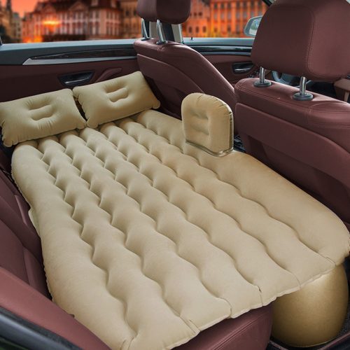 Beige Ripple Inflatable Car Mattress Portable Camping Air Bed Travel Sleeping Kit Essentials