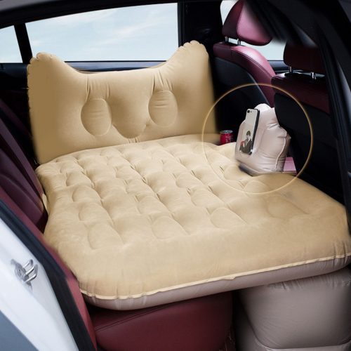 Beige Honeycomb Inflatable Car Mattress Portable Camping Air Bed Travel Sleeping Kit Essentials