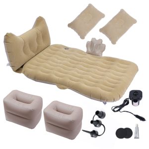 Beige Honeycomb Inflatable Car Mattress Portable Camping Air Bed Travel Sleeping Kit Essentials