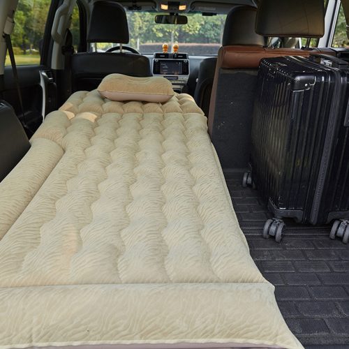 Beige Inflatable Car Boot Mattress Portable Camping Air Bed Travel Sleeping Essentials