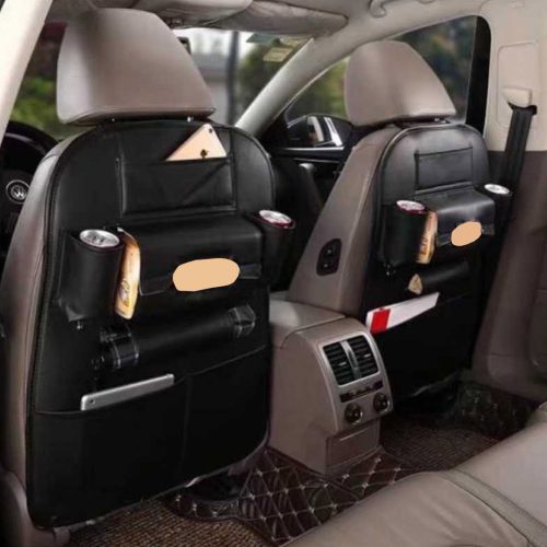 2X  PVC Leather Car Back Seat Storage Bag Multi-Pocket Organizer Backseat and iPad Mini Holder Black
