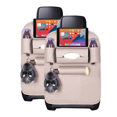 2X Leather Car Back Seat Storage Bag Multi-Pocket Organizer Backseat and iPad Mini Holder White