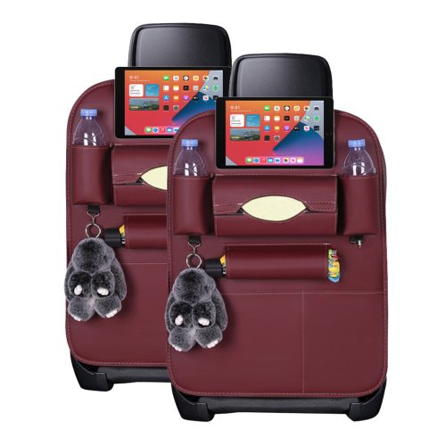 Leather Car Back Seat Storage Bag Multi-Pocket Organizer Backseat and iPad Mini Holder Coffee