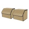 4X Leather Car Boot Collapsible Foldable Trunk Cargo Organizer Portable Storage Box Beige/Gold Stitch Medium