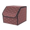 4X Leather Car Boot Collapsible Foldable Trunk Cargo Organizer Portable Storage Box Beige/Gold Stitch Medium