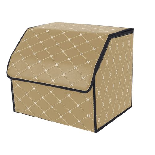 2X Leather Car Boot Collapsible Foldable Trunk Cargo Organizer Portable Storage Box Black/Gold Stitch Medium