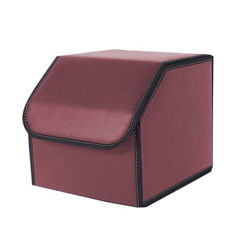 Leather Car Boot Collapsible Foldable Trunk Cargo Organizer Portable Storage Box Red Medium