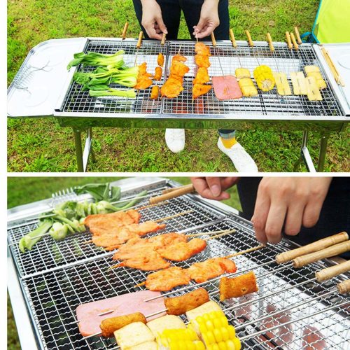 2X Skewers Grill Portable Stainless Steel Charcoal BBQ Outdoor 6-8 Persons