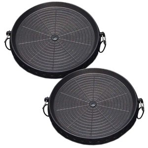 2x Portable Korean BBQ Butane Gas Stove Stone Grill Plate Non Stick Coated Round