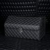4X Leather Car Boot Collapsible Foldable Trunk Cargo Organizer Portable Storage Box Black/White Stitch with Lock Medium