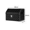 Leather Car Boot Collapsible Foldable Trunk Cargo Organizer Portable Storage Box Black/White Stitch with Lock Small