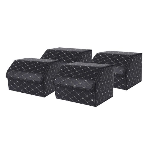 4X Leather Car Boot Collapsible Foldable Trunk Cargo Organizer Portable Storage Box Black/Gold Stitch Medium