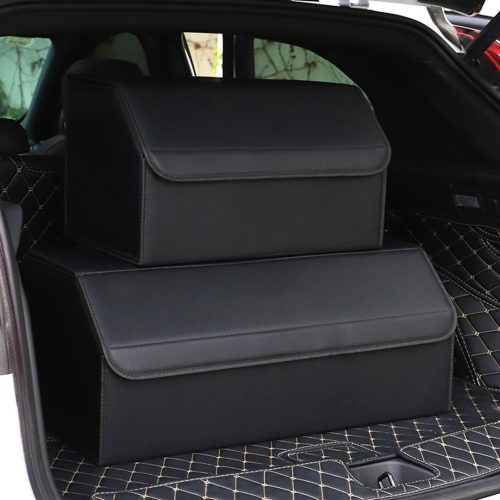 Leather Car Boot Collapsible Foldable Trunk Cargo Organizer Portable Storage Box Black Large