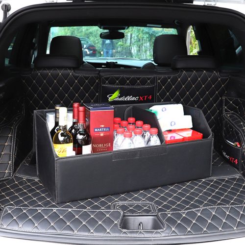 Leather Car Boot Collapsible Foldable Trunk Cargo Organizer Portable Storage Box Black Large