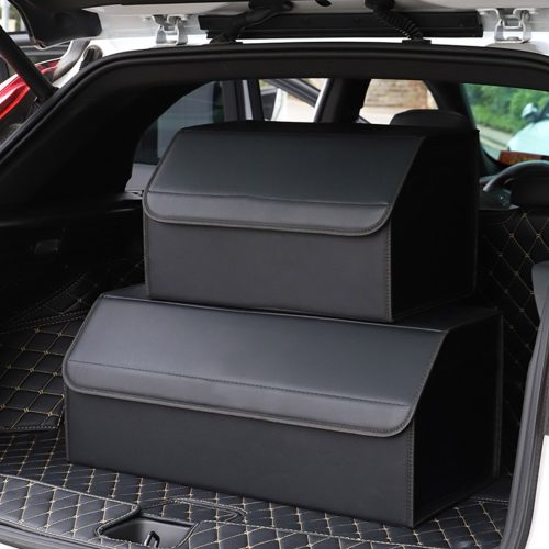 4X Leather Car Boot Collapsible Foldable Trunk Cargo Organizer Portable Storage Box Black Medium