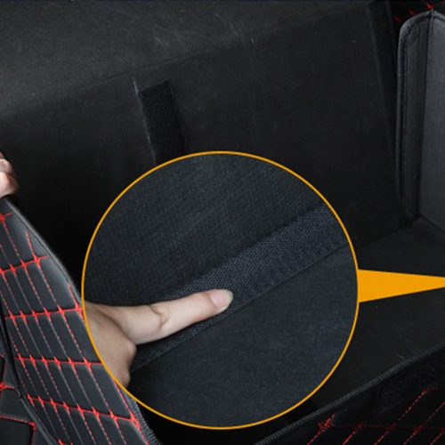 Leather Car Boot Collapsible Foldable Trunk Cargo Organizer Portable Storage Box Black/Red Stitch Large