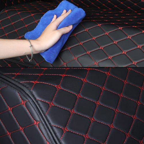 4X Leather Car Boot Collapsible Foldable Trunk Cargo Organizer Portable Storage Box Black/Red Stitch Large