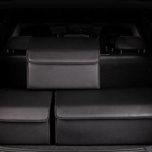 Leather Car Boot Collapsible Foldable Trunk Cargo Organizer Portable Storage Box Black Small