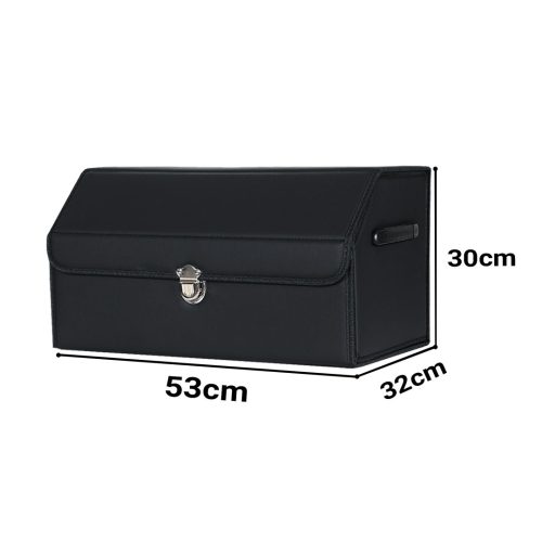 Leather Car Boot Collapsible Foldable Trunk Cargo Organizer Portable Storage Box With Lock Black Medium