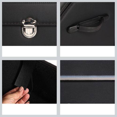 Leather Car Boot Collapsible Foldable Trunk Cargo Organizer Portable Storage Box With Lock Black Medium