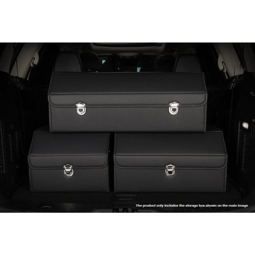 2X Leather Car Boot Collapsible Foldable Trunk Cargo Organizer Portable Storage Box With Lock Black Medium