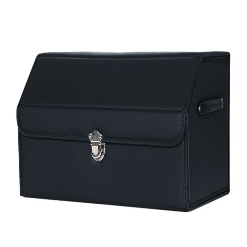 Leather Car Boot Collapsible Foldable Trunk Cargo Organizer Portable Storage Box With Lock Black Small
