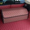 2X Leather Car Boot Collapsible Foldable Trunk Cargo Organizer Portable Storage Box Coffee/Gold Stitch Large