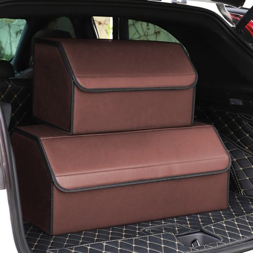 Leather Car Boot Collapsible Foldable Trunk Cargo Organizer Portable Storage Box Coffee Large