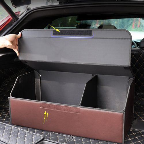Leather Car Boot Collapsible Foldable Trunk Cargo Organizer Portable Storage Box Coffee Medium