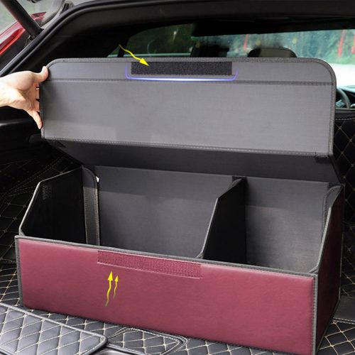 2X Leather Car Boot Collapsible Foldable Trunk Cargo Organizer Portable Storage Box Red Large