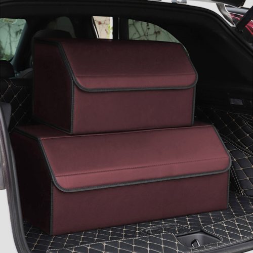 2X Leather Car Boot Collapsible Foldable Trunk Cargo Organizer Portable Storage Box Red Medium