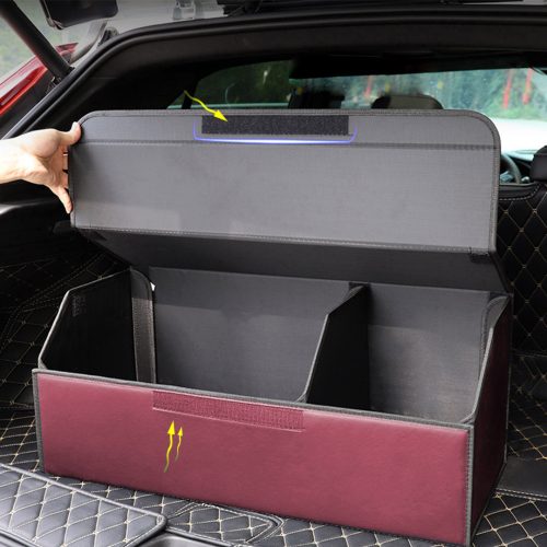4X Leather Car Boot Collapsible Foldable Trunk Cargo Organizer Portable Storage Box Red Medium