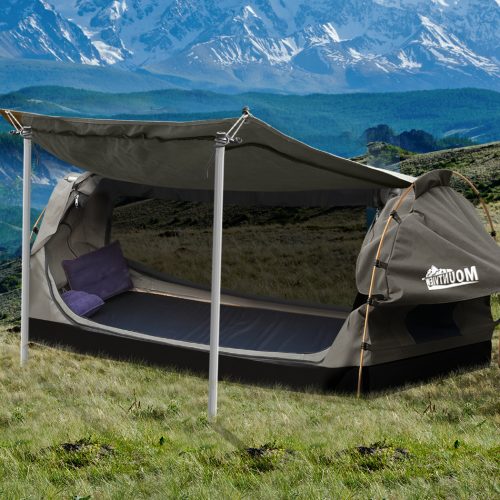 Double Swag Camping Swags Canvas Dome Tent Free Standing Grey