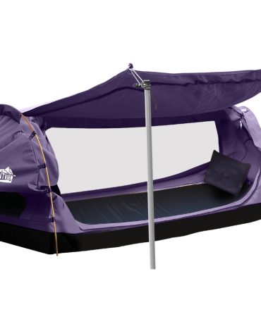 King Single Swag Camping Swags Canvas Dome Tent Free Standing Purple