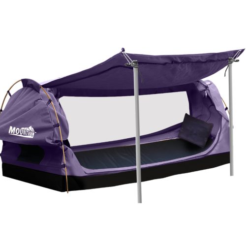 King Single Swag Camping Swags Canvas Dome Tent Free Standing Purple
