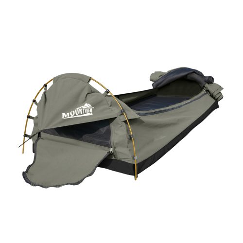 King Single Swag Camping Swags Canvas Dome Tent Hiking Mattress Grey