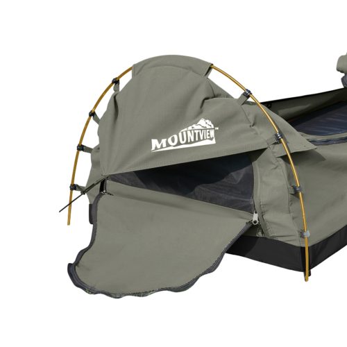 King Single Swag Camping Swags Canvas Dome Tent Hiking Mattress Grey