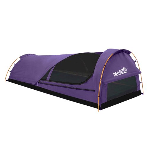 King Single Swag Camping Swags Canvas Dome Tent Hiking Mattress Purple