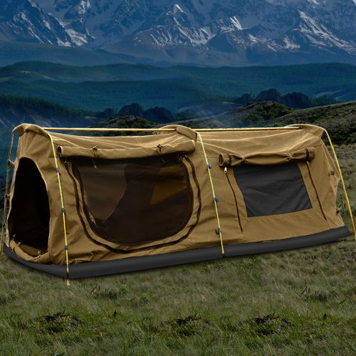 Double King Swag Camping Swags Canvas Dome Tent Hiking Mattress Khaki