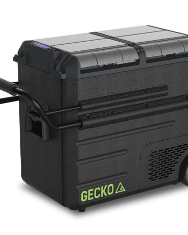 Gecko 65L Dual Zone Portable Fridge Freezer with onboard Lithium Battery, 12V/24V/240V, with 2 Doors, Wheels, for Camping, Car, Outings