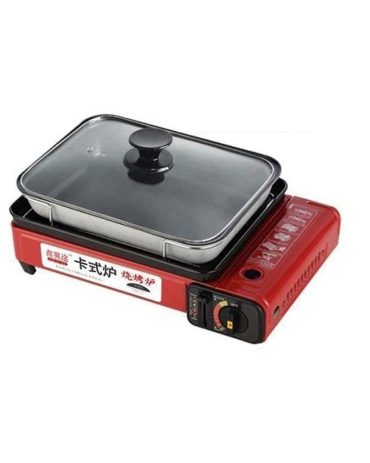 Portable Gas Stove Burner Butane BBQ Camping Gas Cooker With Non Stick Plate Orange